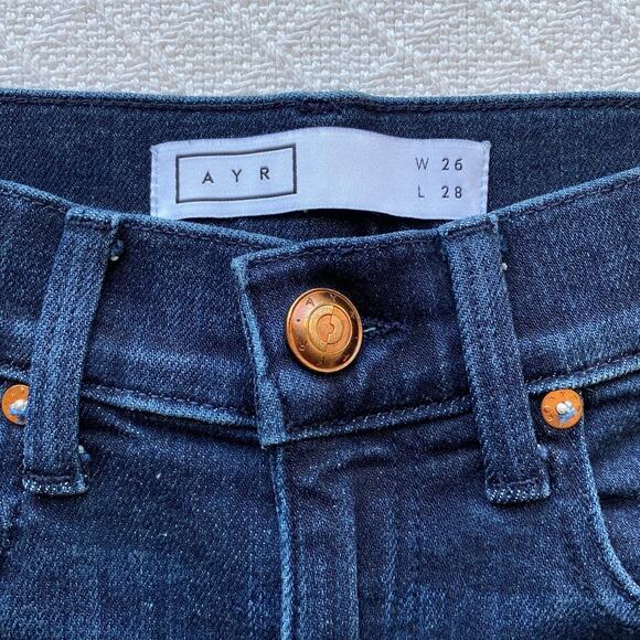 AYR The Riser High Rise Skinny Jeans Dark Wash Raw Hem Women’s W26 L28 LA Made - Picture 8 of 14